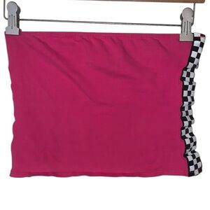 Riot Queen Bright Pink With Checkered Side Stripe Tube Top Punk Goth Skater